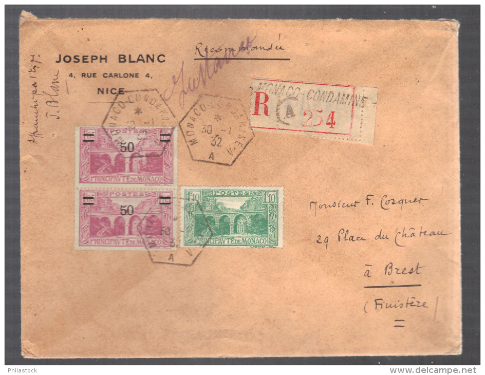 MONACO 1932  N° 97 Paire  111 Obl. S/Lettre Entiére Recommandée - Covers & Documents