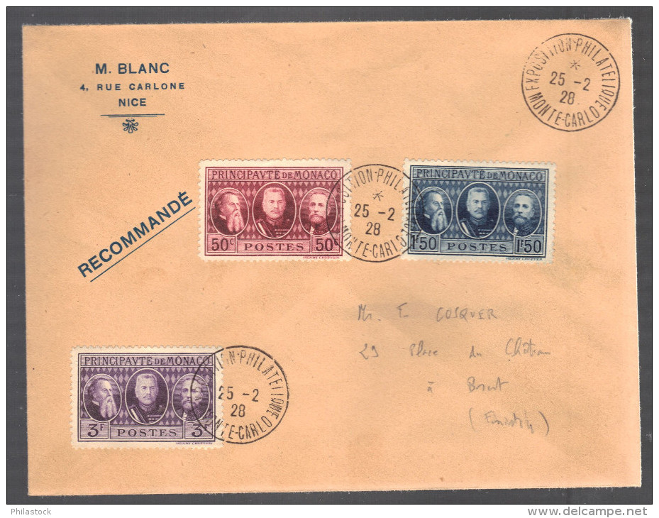 MONACO 1928  N° 114 à 116  Obl. S/Lettre Entiére Recommandée FDC - Storia Postale