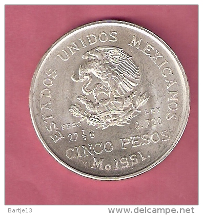 MEXICO 5 PESOS 1951 HIDALGO SILVER 27.78 GR. KM467 - Mexique