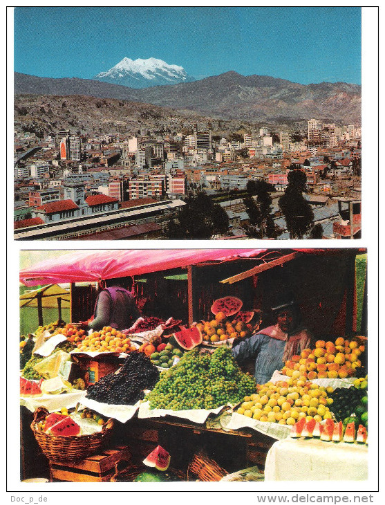 Bolivien - Bolivia - 2 Cards - La Paz - Market - Mercado - Air View - Bolivië