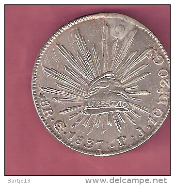 MEXICO 8 REALES 1837 GoPJ GUANAJUATO SILVER 27.07 GR KM377.8 - Mexique