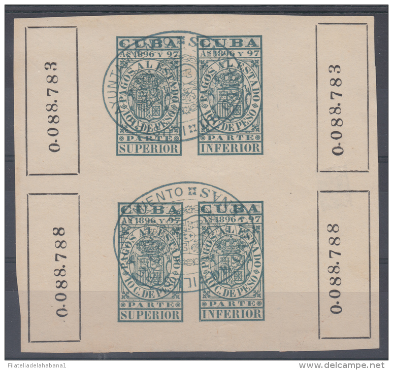 PAG-16 CUBA. SPAIN. ESPAÑA. REVENUE. FISCALES. 1896-97. PAGOS AL ESTADO. 10c. USADO. BLOQUE 4 USADO. - Segnatasse