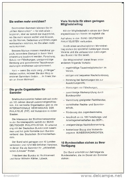 Postkarte CP Fleyer: Bund Deutscher Philtelisten EV FFM, Ungebraucht - Siehe Scan - *) - Bücher & Kataloge