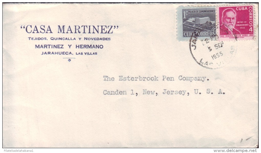 1954-H-23 CUBA. REPUBLICA. 1954. RETIRO DE COMUNICACIONES. SOBRE MARCA JARAHUECA. VILLA CLARA. 1955. RARA OFICINA POSTAL - Lettres & Documents