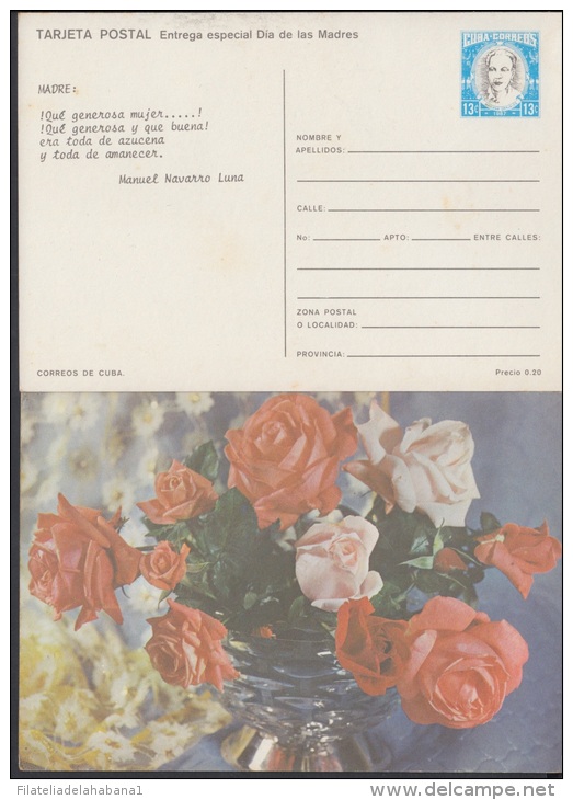 1987-EP-1 CUBA 1987. Ed.143. MOTHER DAY SPECIAL DELIVERY. POSTAL STATIONERY. FLORES. FLOWERS. VERSO: NAVARRO LUNA. UNUSE - Unused Stamps
