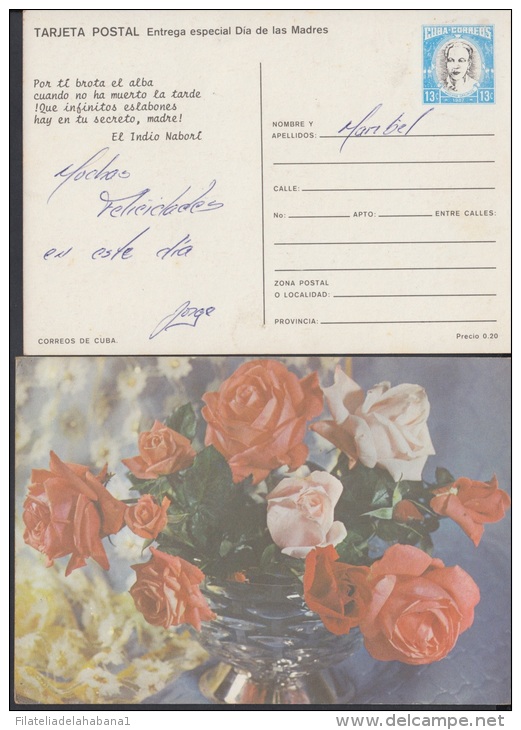 1987-EP-3 CUBA 1987. Ed.143. MOTHER DAY SPECIAL DELIVERY. POSTAL STATIONERY. FLORES. FLOWERS. VERSO: INDIO NABORI. USED. - Ongebruikt