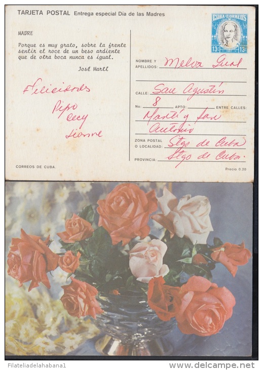 1987-EP-4 CUBA 1987. Ed.143. MOTHER DAY SPECIAL DELIVERY. POSTAL STATIONERY. FLORES. FLOWERS. VERSO: JOSE MARTI. USED. - Neufs