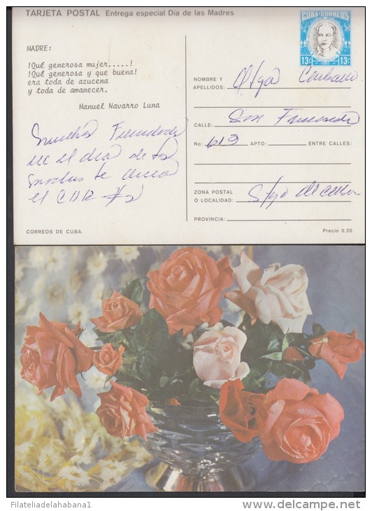 1987-EP-6 CUBA 1987. Ed.143. MOTHER DAY SPECIAL DELIVERY. POSTAL STATIONERY. FLORES. FLOWERS. VERSO: NAVARRO LUNA. USED. - Neufs