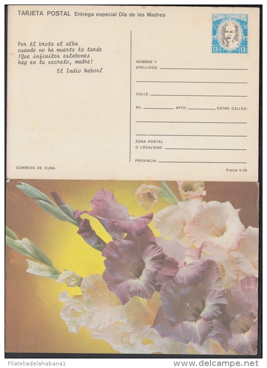 1987-EP-13 CUBA 1987. Ed.143. MOTHER DAY SPECIAL DELIVERY. POSTAL STATIONERY. FLORES. FLOWERS. VERSO: INDIO NABORI. UNUS - Neufs