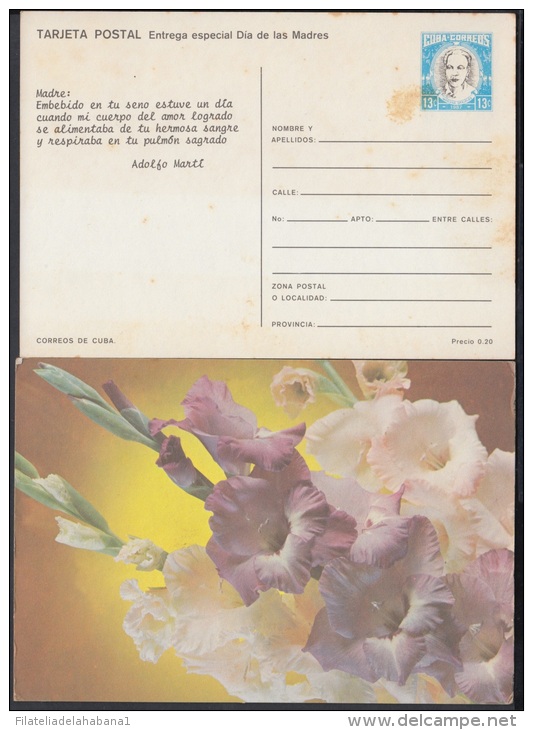 1987-EP-14 CUBA 1987. Ed.143. MOTHER DAY SPECIAL DELIVERY. POSTAL STATIONERY. FLORES. FLOWERS. VERSO: ADOLFO MARTI. UNUS - Neufs