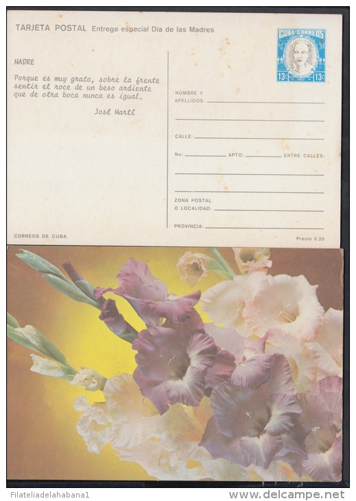 1987-EP-16 CUBA 1987. Ed.143. MOTHER DAY SPECIAL DELIVERY. POSTAL STATIONERY. FLORES. FLOWERS. VERSO: JOSE MARTI. UNUSED - Ongebruikt