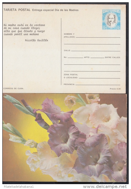 1987-EP-19 CUBA 1987. Ed.143. MOTHER DAY SPECIAL DELIVERY. POSTAL STATIONERY. FLORES. FLOWERS. VERSO: NICOLAS GUILLEN. U - Ongebruikt