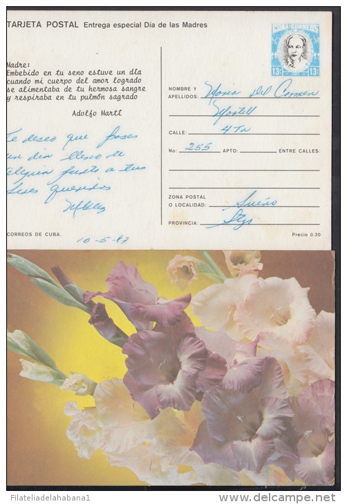 1987-EP-22 CUBA 1987. Ed.143. MOTHER DAY SPECIAL DELIVERY. POSTAL STATIONERY. FLORES. FLOWERS. VERSO: ADOLFO MARTI. USED - Neufs