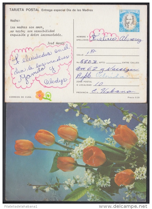 1987-EP-29 CUBA 1987. Ed.143. MOTHER DAY SPECIAL DELIVERY. POSTAL STATIONERY. FLORES. FLOWERS. VERSO: JOSE MARTI. USED. - Ongebruikt