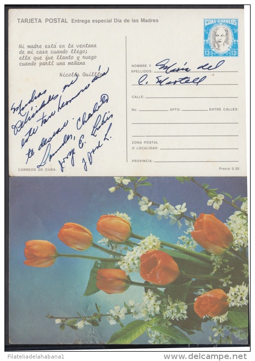 1987-EP-32 CUBA 1987. Ed.143. MOTHER DAY SPECIAL DELIVERY. POSTAL STATIONERY. FLORES. FLOWERS. VERSO: NICOLAS GUILLEN. U - Neufs