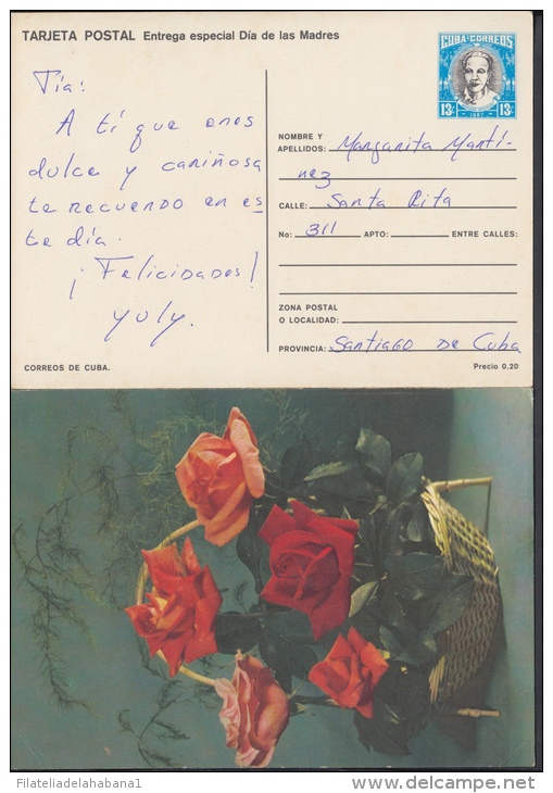 1987-EP-39 CUBA 1987. Ed.141e. MOTHER DAY SPECIAL DELIVERY. POSTAL STATIONERY. CESTO DE ROSAS. ROSES. FLOWERS. FLORES. U - Neufs