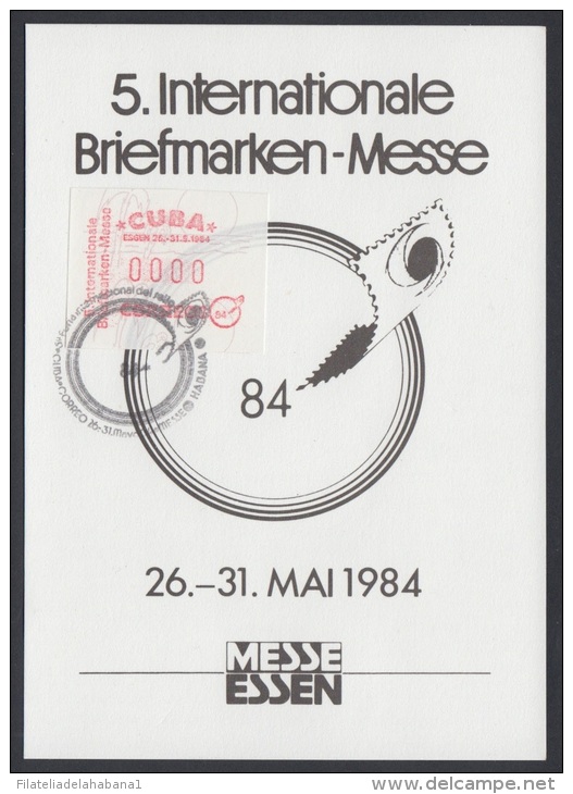 FRAMA-6 CUBA. 1984. FERIA INTERNACIONAL DEL SELLO. MESSE. ESSEN. GERMANY. ALEMANIA. TARJETA ESPECIAL 00c. INTERNATIONAL - Franking Labels