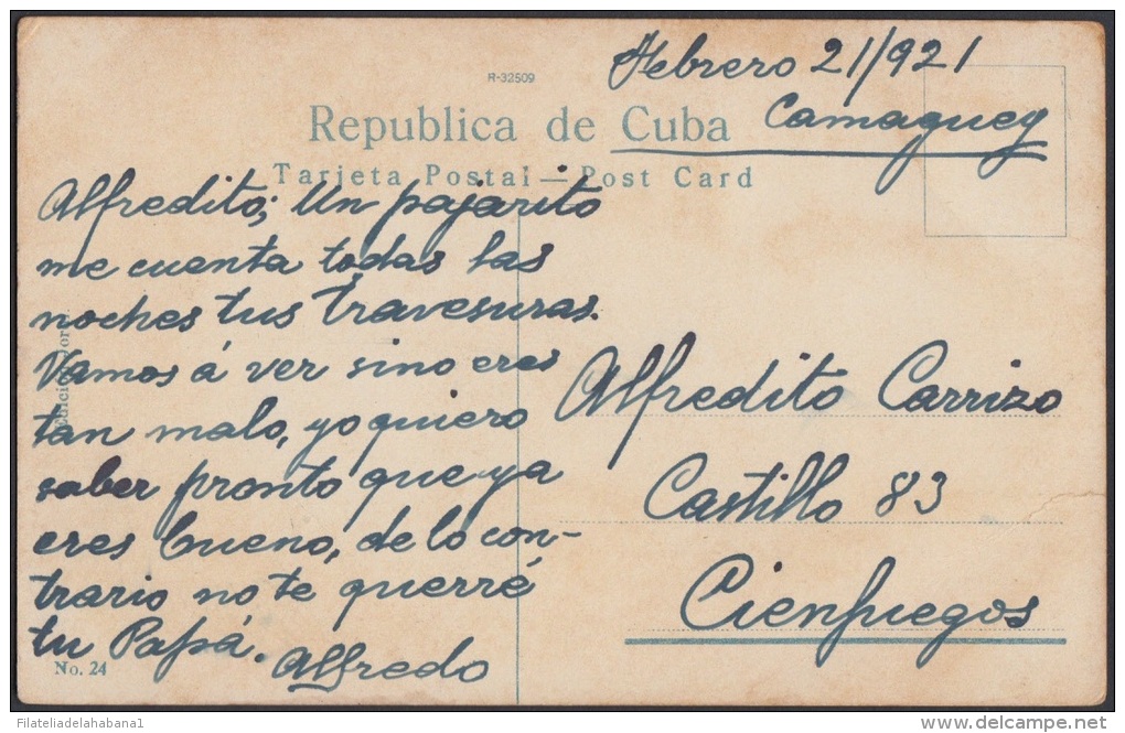 POS-7 CUBA. 1921. TARJETA POSTAL. POSTCARD. CAMAGUEY. CHURCH OF CARMEN. IGLESIA DEL CARMEN. - Cuba