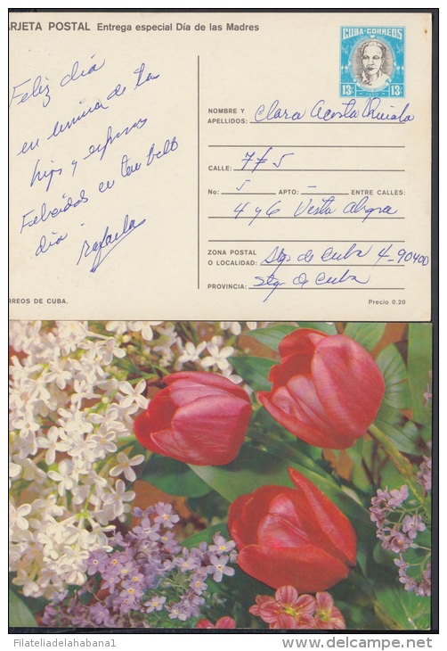 1990-EP-15 CUBA 1990. Ed.147. MOTHER DAY SPECIAL DELIVERY. POSTAL STATIONERY. ERROR DE CORTE. FLOWERS. FLORES. USED. - Storia Postale