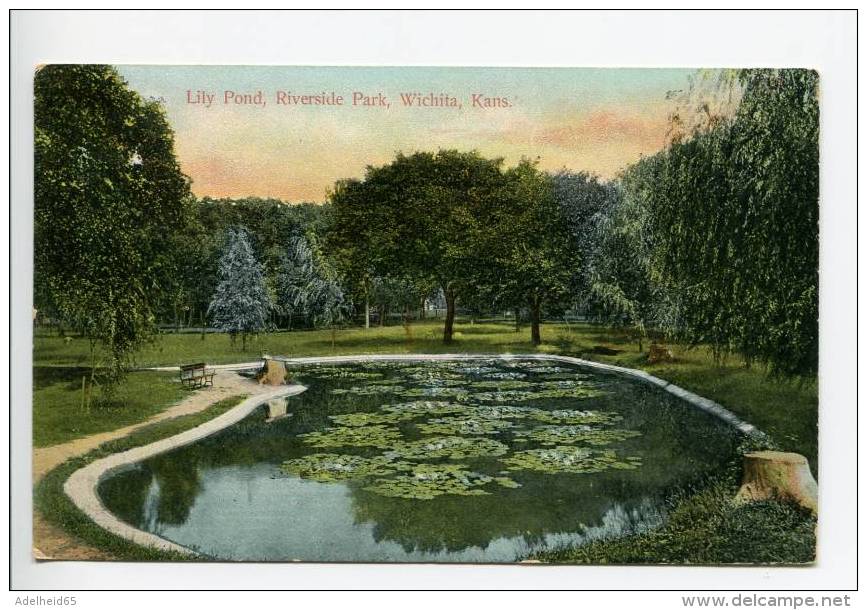 OE5/ 1908 Lily Pond Riverside Park Wichita Kansas (Andover Postmark) - Wichita