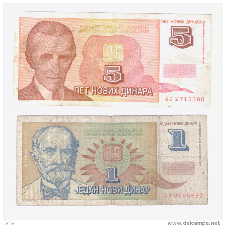 Banknote From Yugoslavia 1, 5 Dinara 1994( P-145, 146) - Yugoslavia