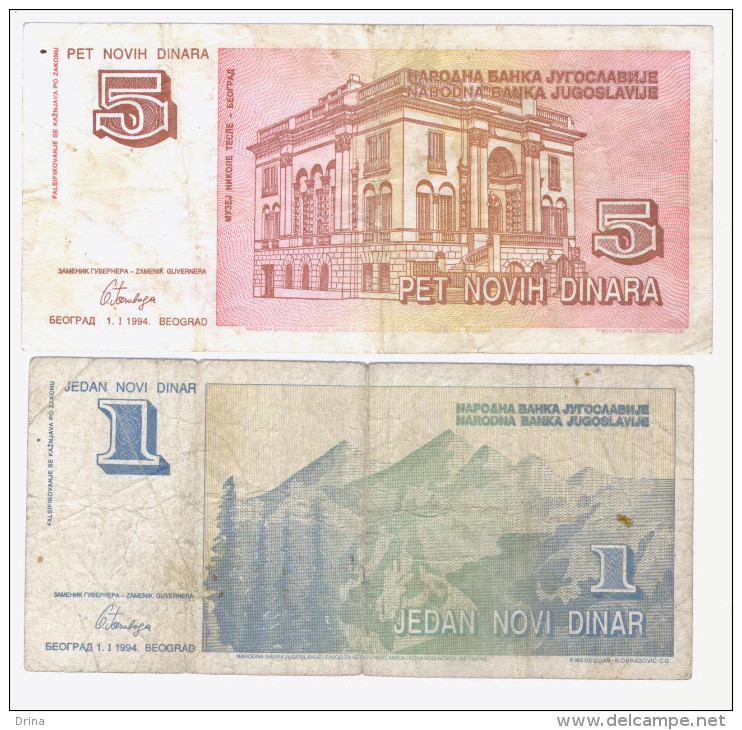 Banknote From Yugoslavia 1, 5 Dinara 1994( P-145, 146) - Yugoslavia