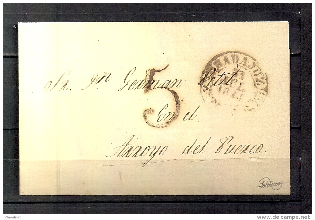 1844 CARTA PREFILATÉLICA, CIRCULADA HACIA ARROYO DEL PUERCO, BAEZA DE BADAJOZ Y PORTEO - ...-1850 Préphilatélie