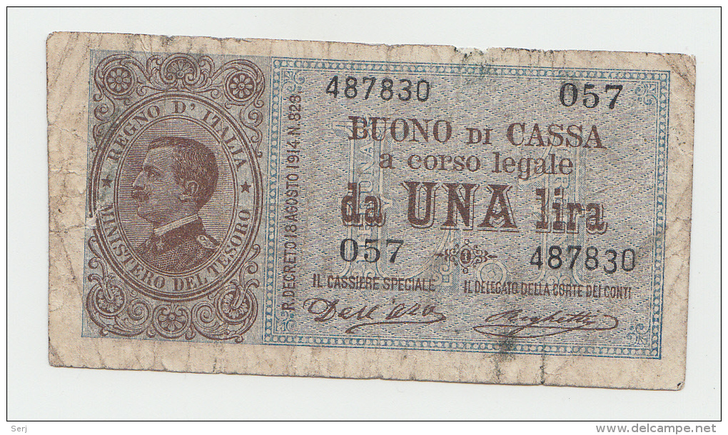 Italy 1 Lira 1914 "F" Banknote Pick 36a 36 A - Regno D'Italia – 1 Lire