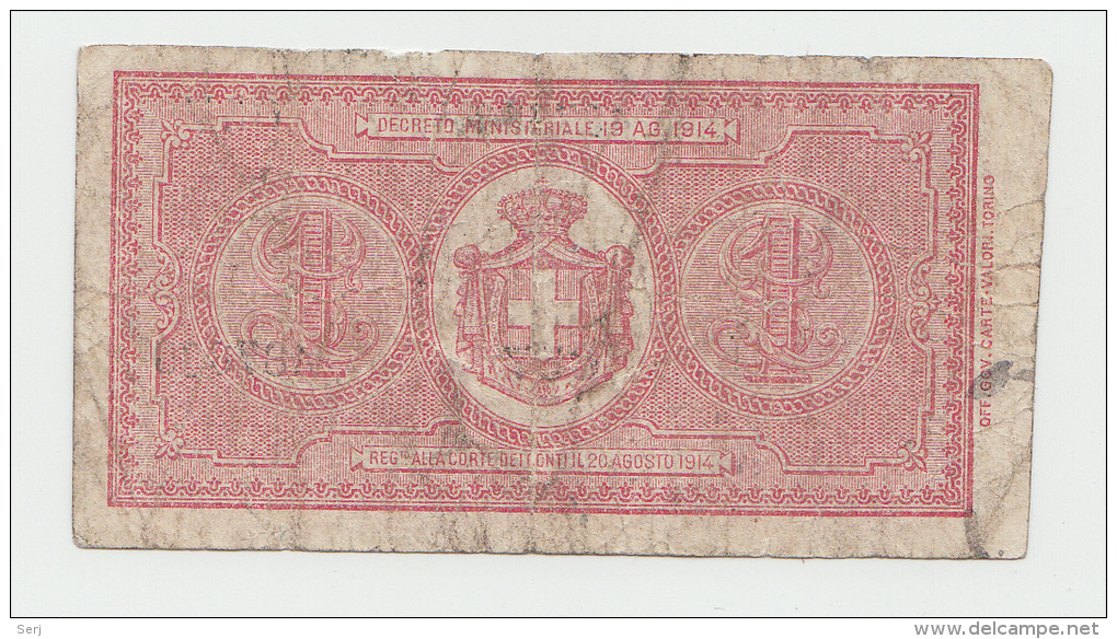 Italy 1 Lira 1914 "F" Banknote Pick 36a 36 A - Regno D'Italia – 1 Lire