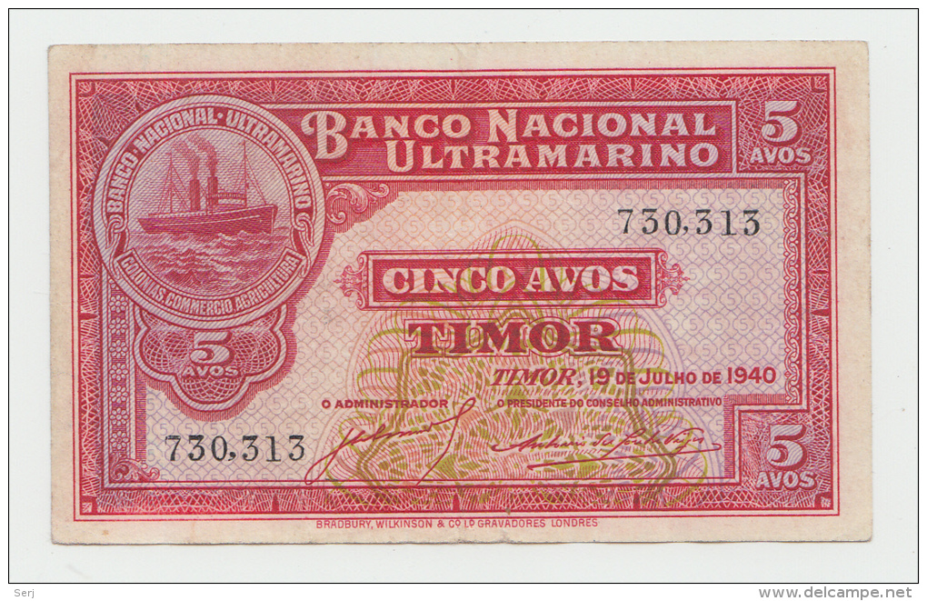 Portugal Timor 5 Avos 1940 AXF Pick 12 - Timor