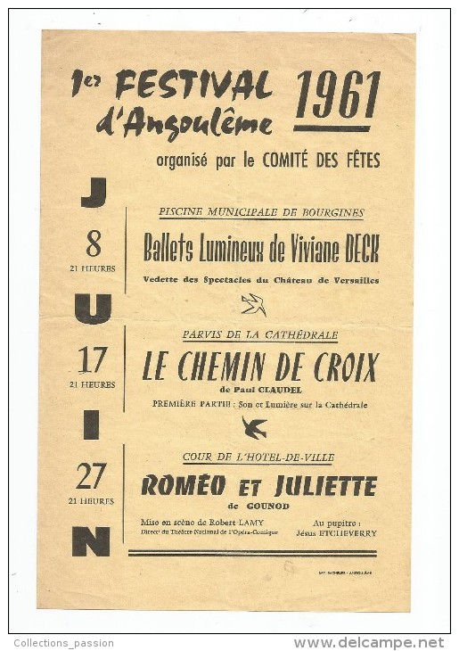 Programme , 1 Er Festival D'ANGOULÊME , 1961 - Programma's