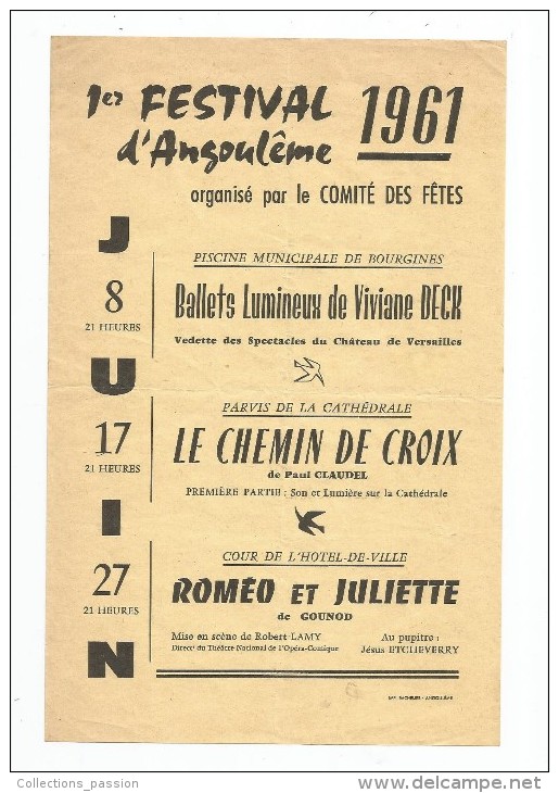 Programme , 1 Er Festival D'ANGOULÊME , 1961 - Programmes