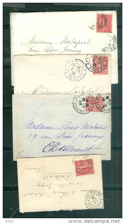 Lot De 4 Lettres Contenant Leur Correspondance D'époque Affranchie Par N°129 -  MALC16 - 1903-60 Semeuse Lignée