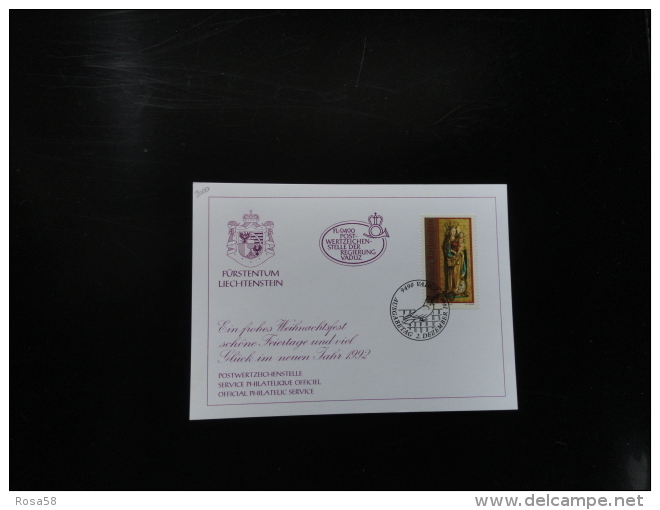 1992 Cartoncino Poste Liechtenstein 2.12.1992 Auguri NATALE Su F,bollo 80 R - Cartas & Documentos