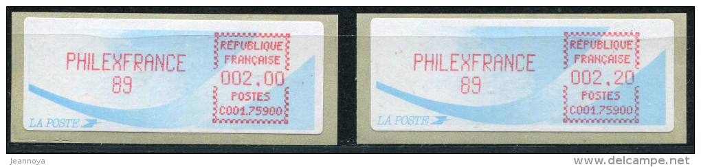 TIMBRES DE DISTRIBUTEURS - 2 VIGNETTES PHILEXFRANCE 89 A 2F & 2,2F , N° 133 & 134 - SUP - 1988 Type « Comète »