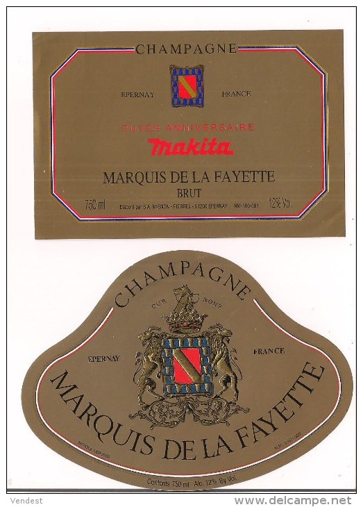 Etiquettes Champagne Marquis De La Fayette  Brut Et Cuvée Anniversaire Makita - Epernay - - Champagne