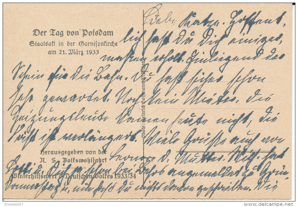 Postkarte CP Deutschland DER TAG VON POTSDAM-STAATSAKT 21. MÄRZ 1933, 1933, Gebraucht - Siehe Scan - *) - Réceptions