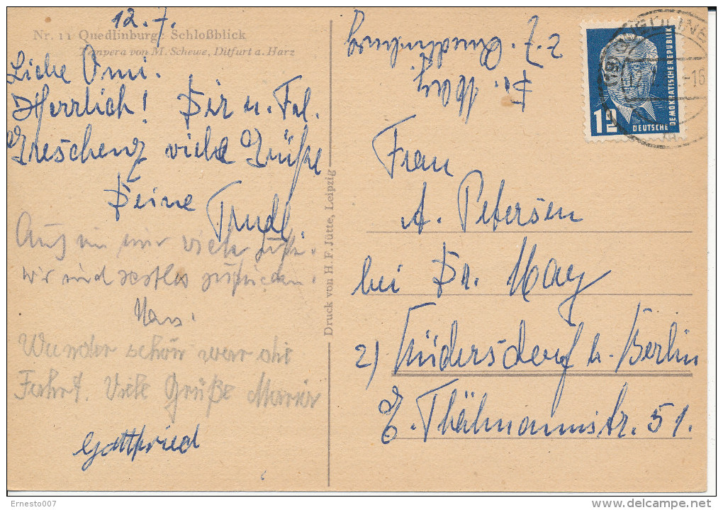 Postkarte CP Deutschland QUEDLINBURG SCHLOSSBLICK, 198?, Gebraucht - Siehe Scan - *) - Quedlinburg