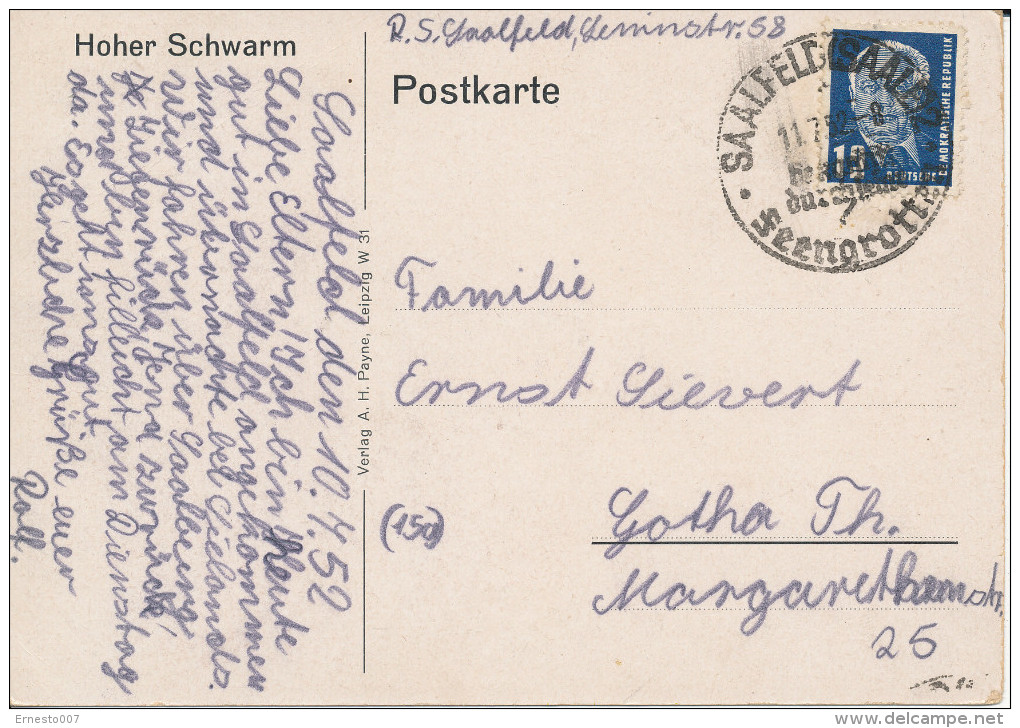 Postkarte CP Deutschland SAALFELD AN DER SAALE-HOHER SCHWARM, 1952, Gebraucht - Siehe Scan - *) - Saalfeld