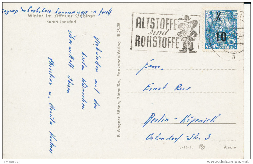 Postkarte CP Deutschland WINTER IM ZITTAUER GEBIRGE/KURORT JONSDORF, 195?, Gebraucht - Siehe Scan - *) - Zittau