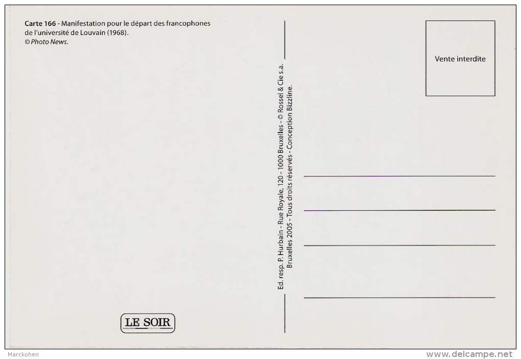 BELGIQUE (1968) : Manifestation Pour Le Départ Des Francophones De Louvain. CARTE 166 DES ARCHIVES DU "SOIR" (2005). - Manifestations