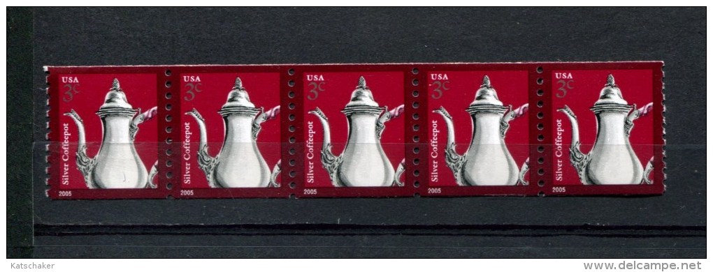 297807344 USA  POSTFRIS MINT NEVER HINGED POSTFRISCH EINWANDFREI  SCOTT 3759 Silver Coffeepot Strip 5 - Unused Stamps