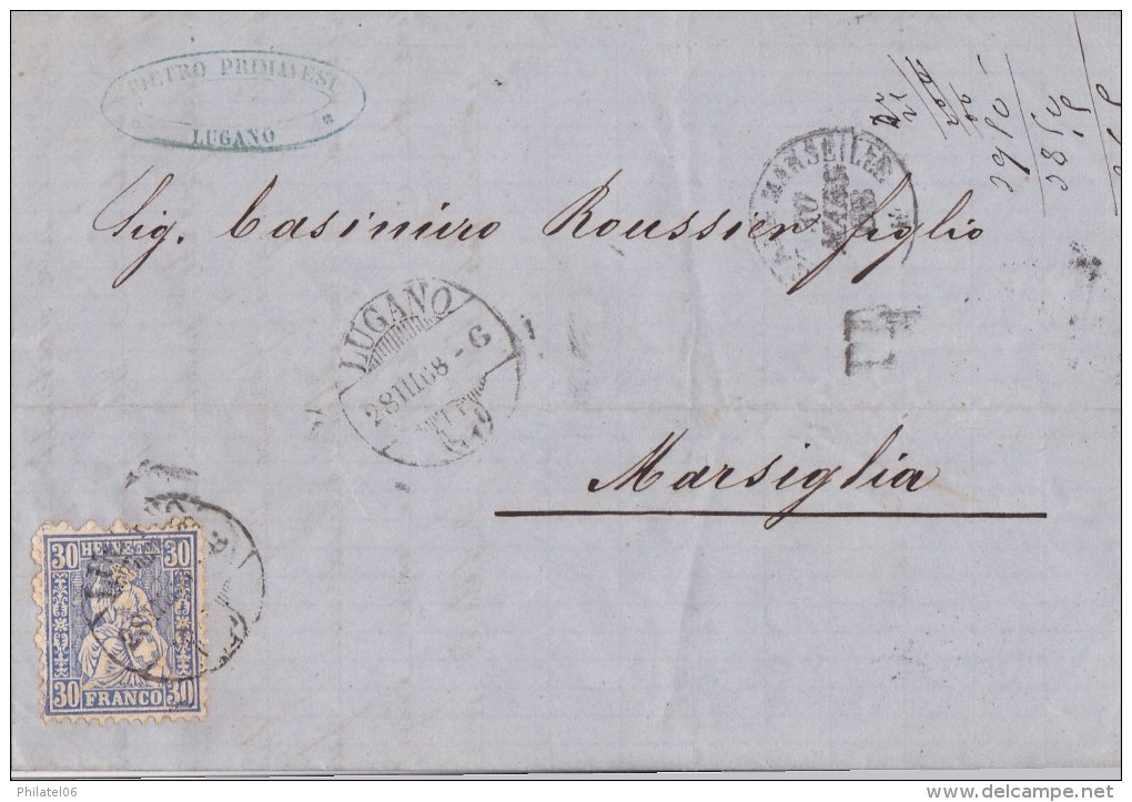 SUISSE  LETTRE COMPLETE AVEC CACHET D'ARRIVEE ET CORRESPONDANCE  1868 - Lettres & Documents