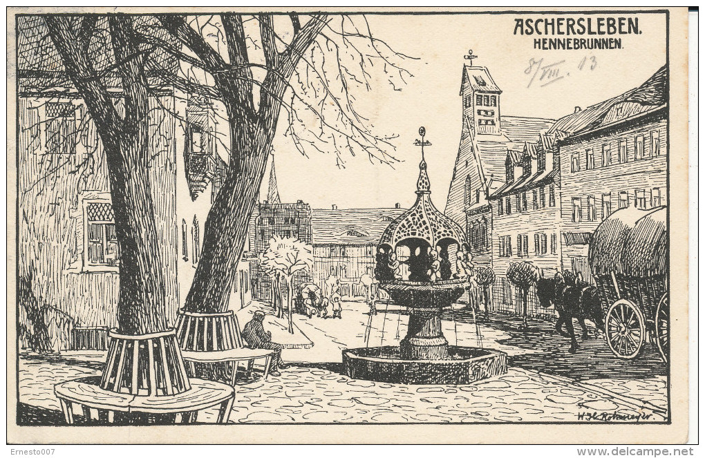 Postkarte CP DEUTSCHLAND ASCHERSLEBEN HENNEBRUNNEN AM/IM HARZ, 1913, Gebraucht - Siehe Scan - *) - Aschersleben