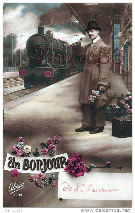 (33) Saint St Seurin Sur L'Isle Souvenir - Gare Train Tren Locomotive Fleurs - Trés Bon état - 2 SCANS - Altri & Non Classificati