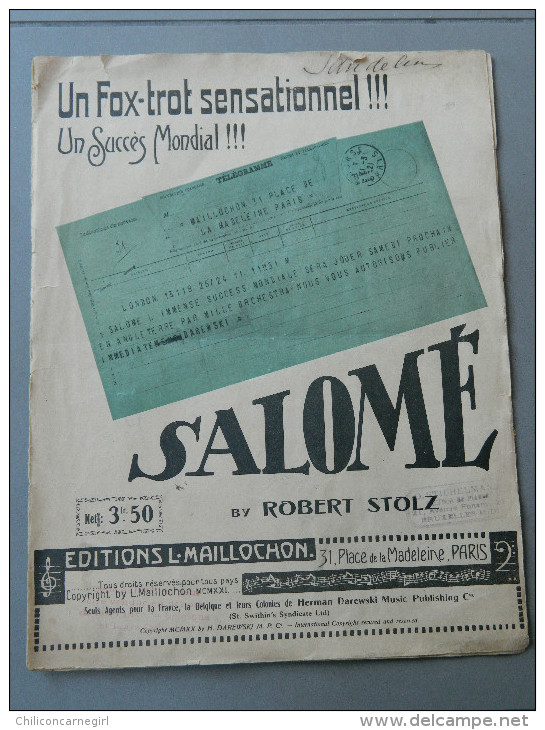 Un Fox-Trot Sensationnel - SALOMÉ - Robert Stolz - 1920 - Éditions Maillochon - Instruments à Clavier