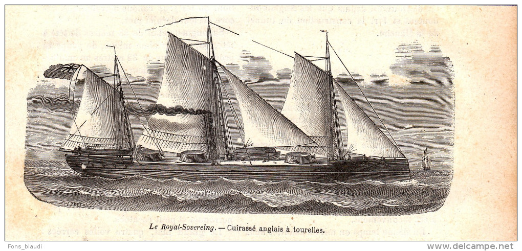 1884 - Gravure Sur Bois - Le Royal-Sovereing - Cuirassé Anglais à Tourelles - FRANCO DE PORT - Bateaux