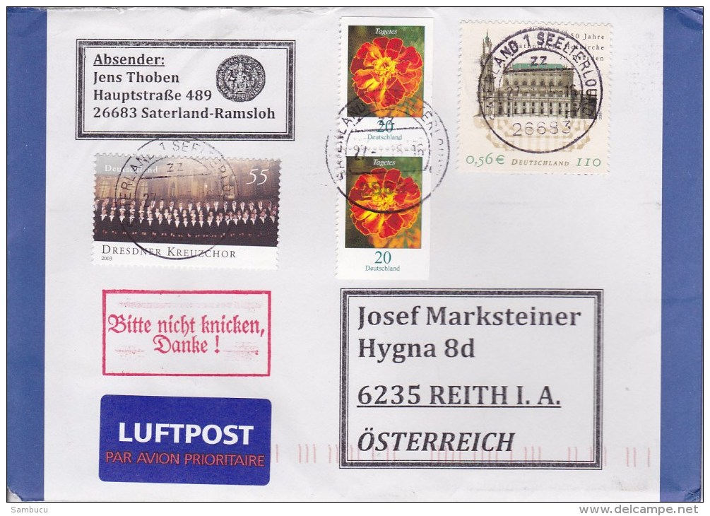 Auslands - Brief Von 26683 Saterland - Seelterlound Mit 151 Cent Schöner Mischfrankatur 2015 - Covers & Documents