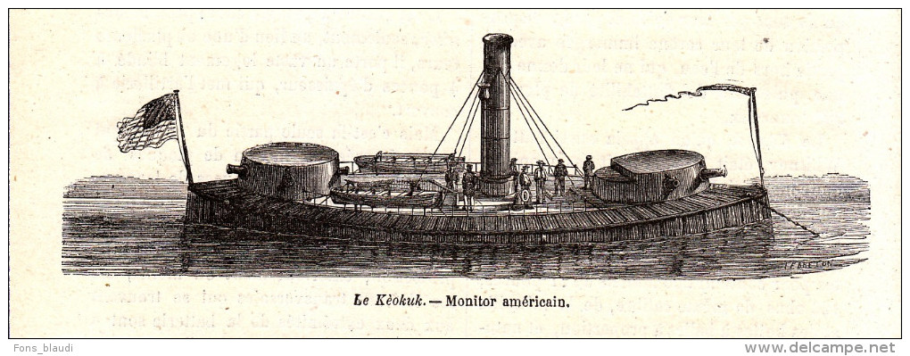 1884 - Gravure Sur Bois - Le Kèokuk - Monitor Américain - FRANCO DE PORT - Bateaux