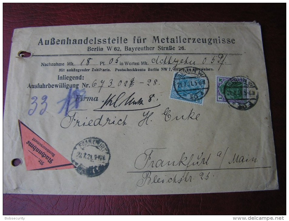 == DR  Berlin Nachnahme  Infla Germania Frankatur 1921 - Briefe U. Dokumente
